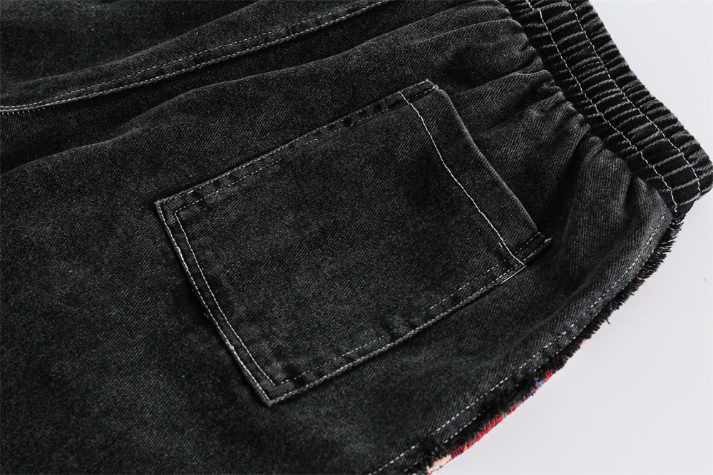 Ian – Shorts en Denim à Patchwork Contrasté