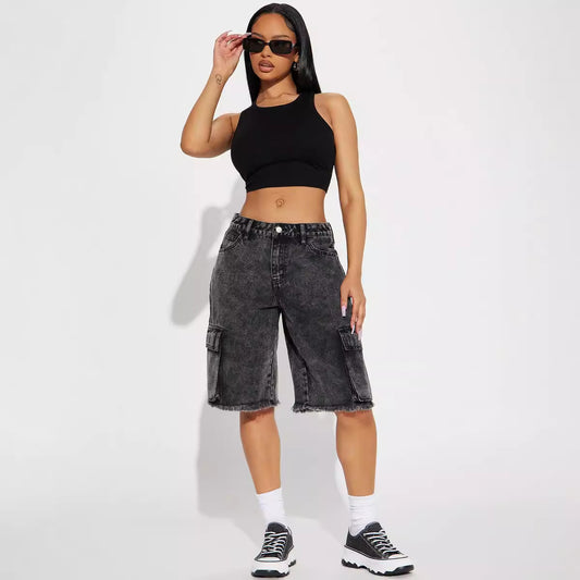 Lucy – Short en Jean Droit à Ourlet Effiloché