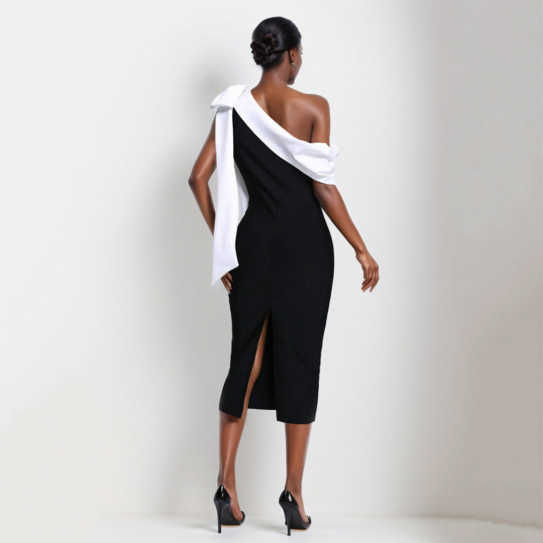 Joy – Robe Épaule Asymétrique Fendu