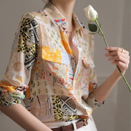 Margaret – Chemise en Soie de Mûrier à Manches Longues et Motif Floral