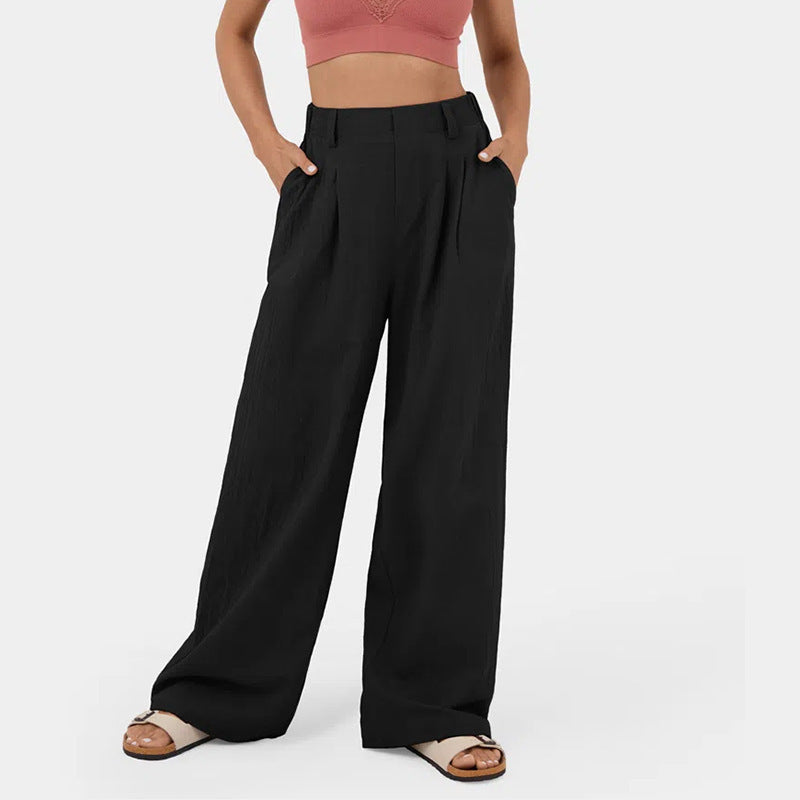 Marion – Pantalon Large en Coton Taille Haute