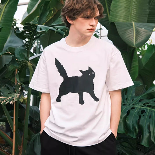 Judith – T-shirt en Coton à Manches Courtes avec Motif Pixel Chat