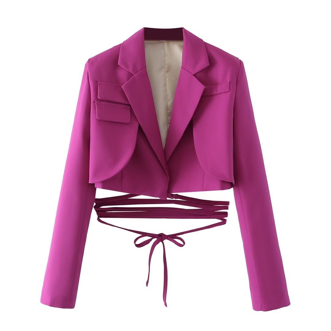 Emily – Veste à lacets à taille à cordon de couleur unie à manches longues