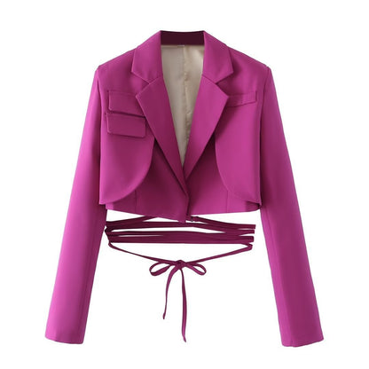 Emily – Veste à lacets à taille à cordon de couleur unie à manches longues