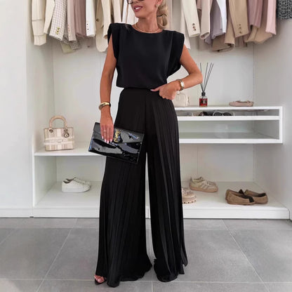 Carol – Ensemble Décontracté Sans Manches et Pantalon Large Plissé