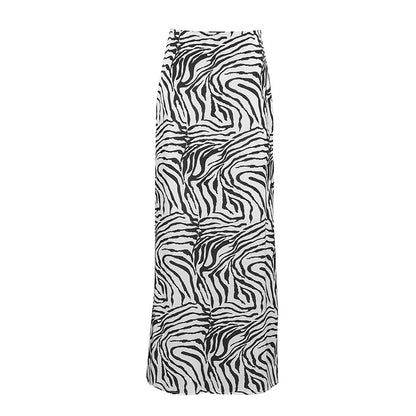 Ann – Jupe Satinée à Motif Zèbre Élégante Taille Haute