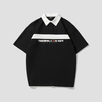 Garry – T-shirt à col rabattu avec rayures vintage et contraste de couleurs