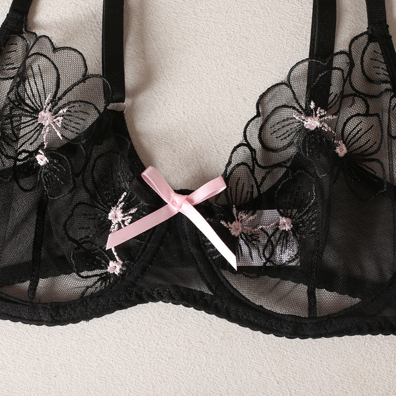 Carly – Ensemble Lingerie Sexy en Dentelle Brodée Trois Pièces