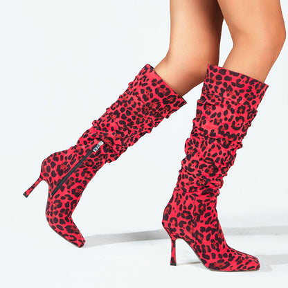 Francesca – Bottes à Talons Hauts à Imprimé Léopard et Bout Carré