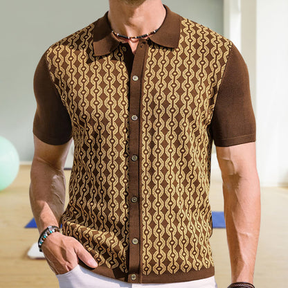 Ron – Cardigan en Tencel à Manches Courtes avec Jacquard pour Homme