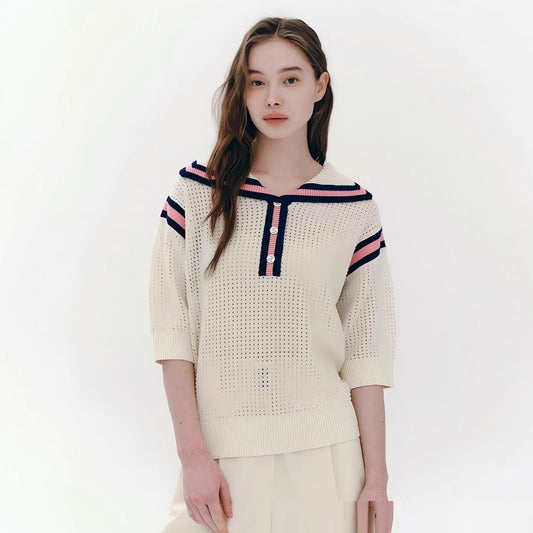 Jade – Pull Tricoté au Col Contrasté