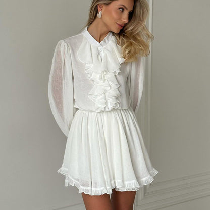Judith – Robe Élastique à Volants Col Montant Manches Longues
