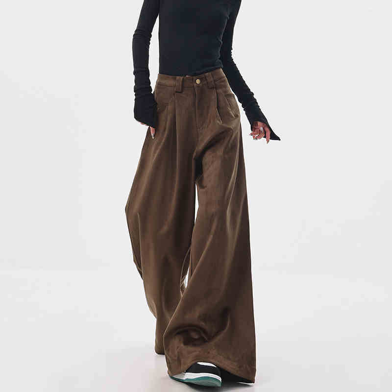 Kathryn – Pantalon Évasé Rétro Épais Marron