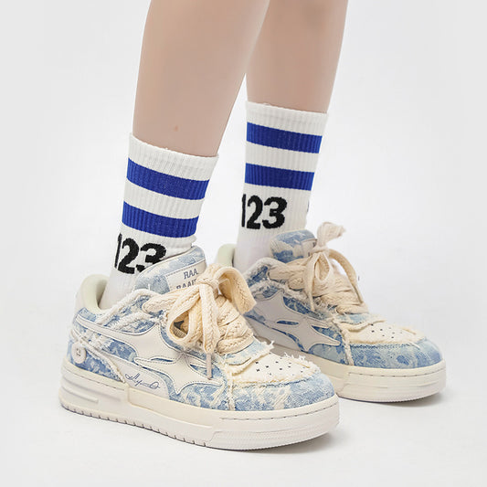 Leanne – Chaussures Décontractées à Semelle Compensée en Denim