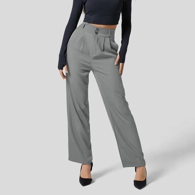 Megan – Pantalon en Soie Cool à Taille Haute avec Boutons