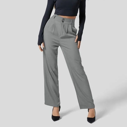 Megan – Pantalon en Soie Cool à Taille Haute avec Boutons