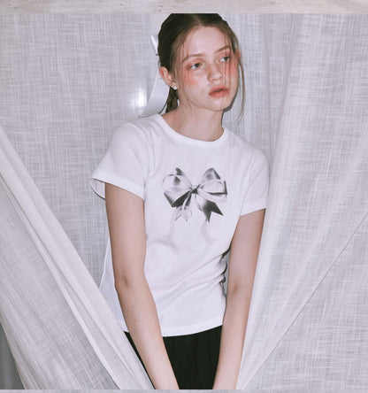 Helen – T-shirt à Manches Courtes avec Nœud et Col Rond