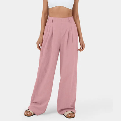 Marion – Pantalon Large en Coton Taille Haute