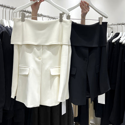 Julia – Veste de costume noire à manches longues et épaules dénudées
