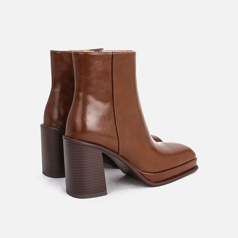 Joan – Bottines à Talon Épais en Cuir Vegan Imperméables