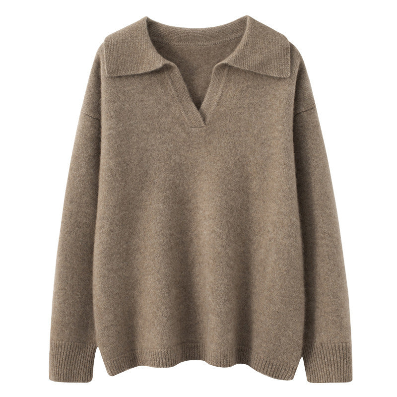 Kate – Pull court en cachemire à col polo ample