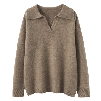 Kate – Pull court en cachemire à col polo ample