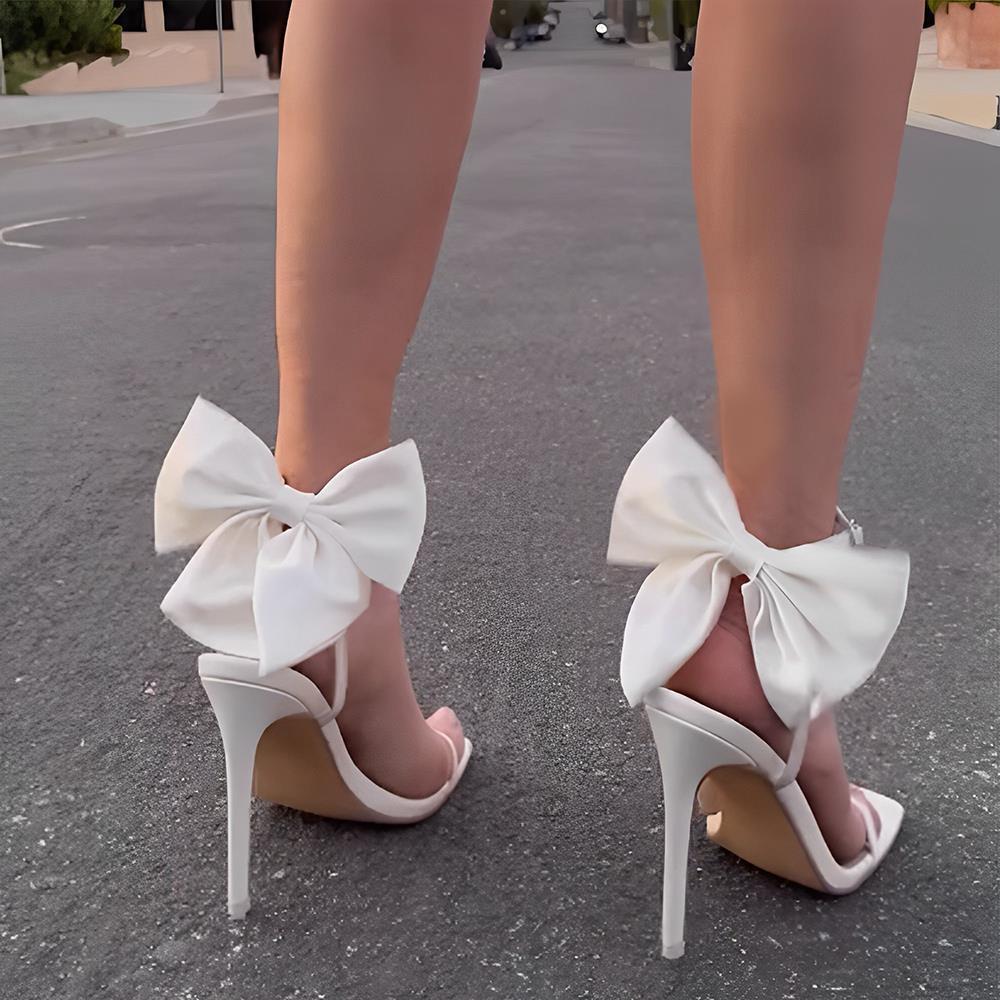 Mandy – Sandales Stiletto en Strass avec Nœud Arrière