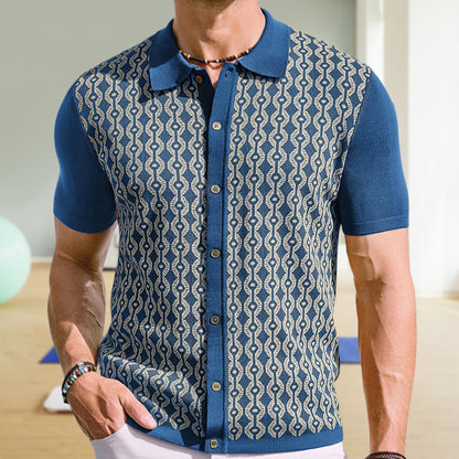 Ron – Cardigan en Tencel à Manches Courtes avec Jacquard pour Homme