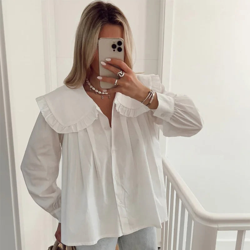 Jennifer – Chemise Décontractée à Col Claudine et Manches Longues