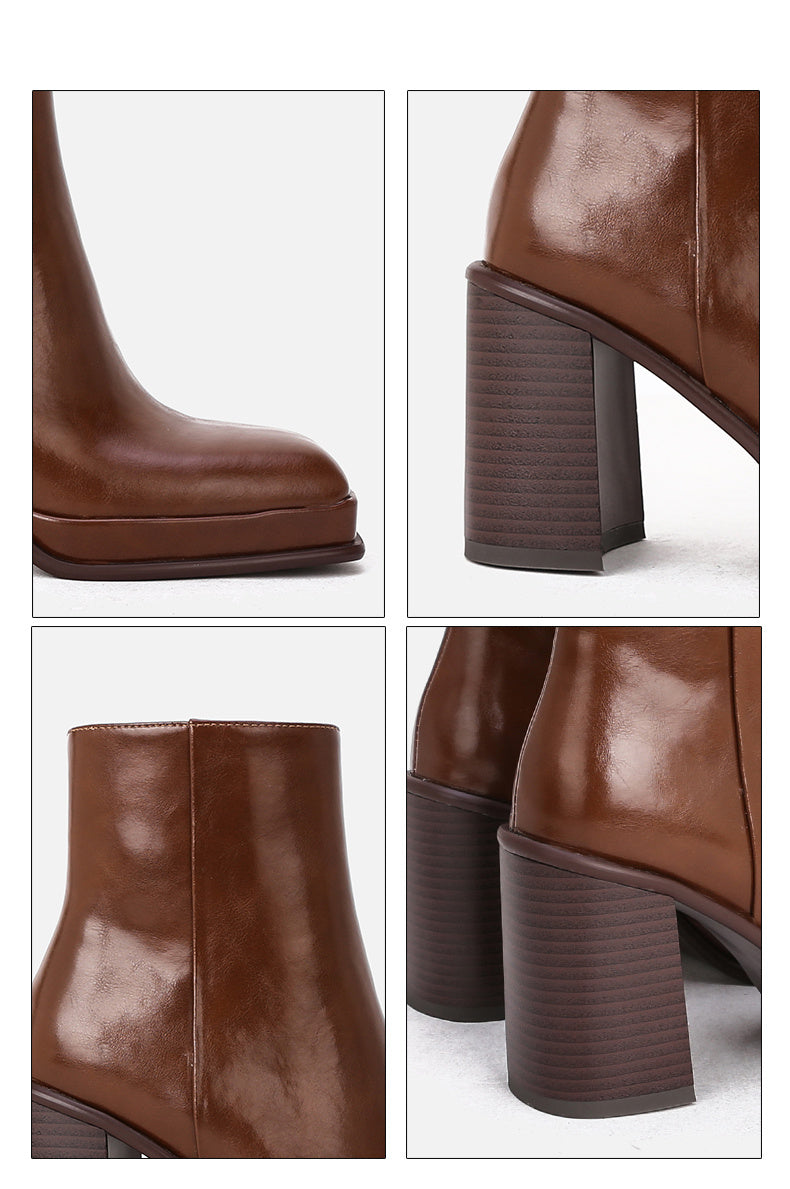 Joan – Bottines à Talon Épais en Cuir Vegan Imperméables