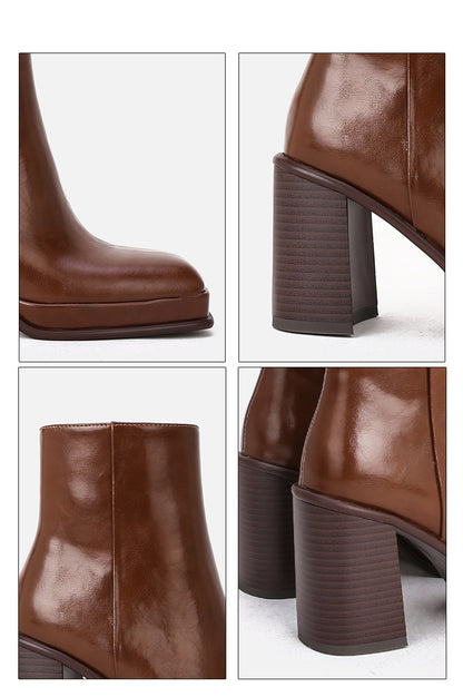 Joan – Bottines à Talon Épais en Cuir Vegan Imperméables