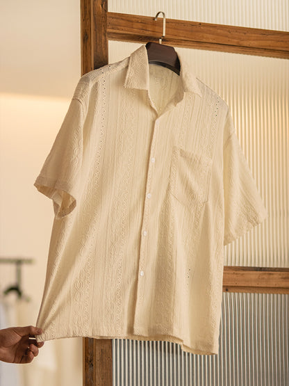 Gary – Chemise Vintage à Trous Jacquard pour Hommes
