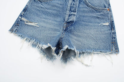 Dawn – Shorts en Denim Taille Haute Rétro Américain pour Femme
