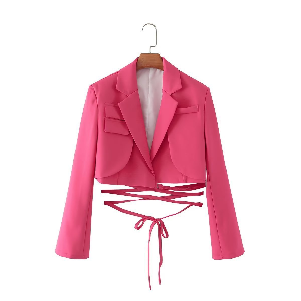 Emily – Veste à lacets à taille à cordon de couleur unie à manches longues