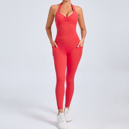 Tara – Combinaison Yoga à Col Halter avec Poches Latérales