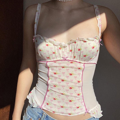 Melanie – Gilet sans Manches à Volants et Maille avec Noeud