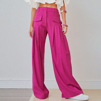 Sophie – Pantalon Large Plissé avec Poches