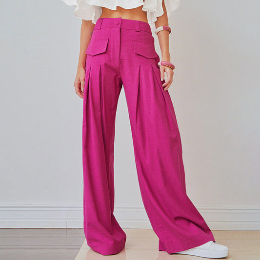 Sophie – Pantalon Large Plissé avec Poches