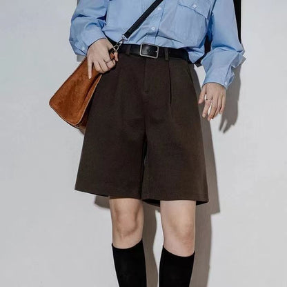 Marion – Pantalons courts larges en laine taille haute pour femmes
