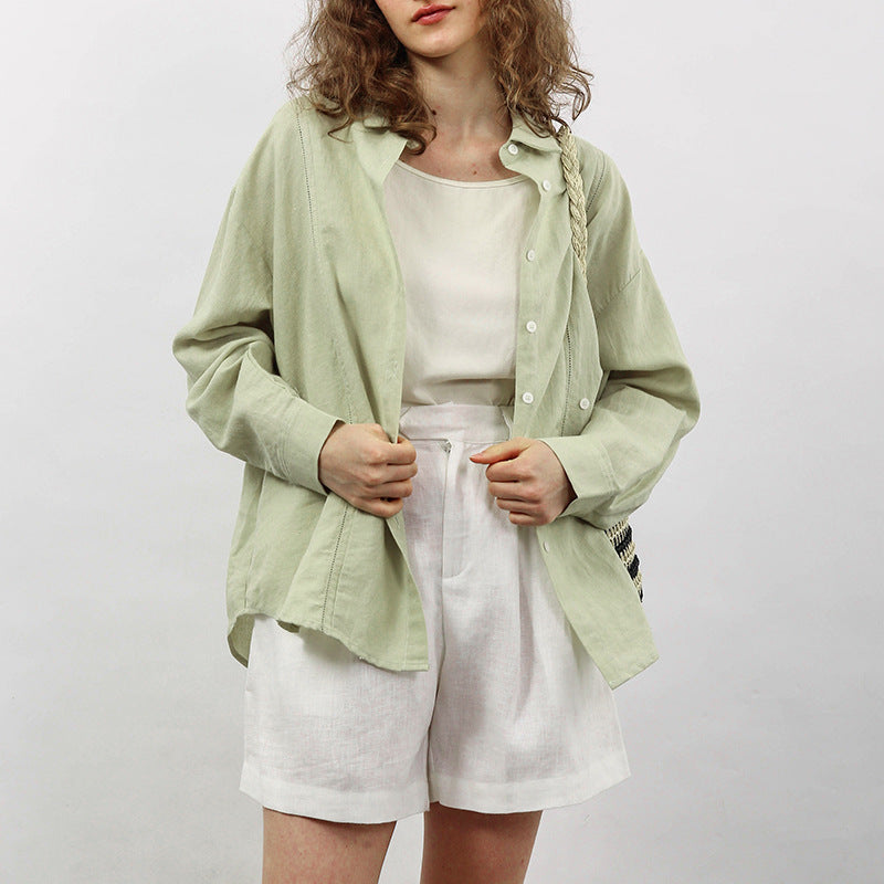 Lauren – Chemisier long brodé creux en lin