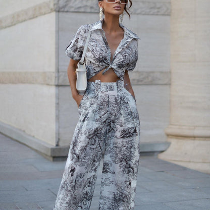 Grace – Ensemble Deux Pièces avec Impression en Peinture et Pantalon à Jambe Large