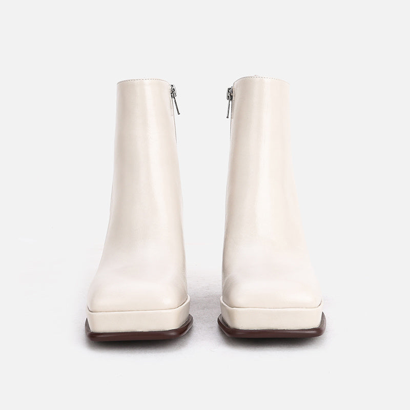 Joan – Bottines à Talon Épais en Cuir Vegan Imperméables