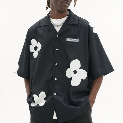 Ryan – Chemise à Col Cubain à Silhouette Florale Peinte à la Main