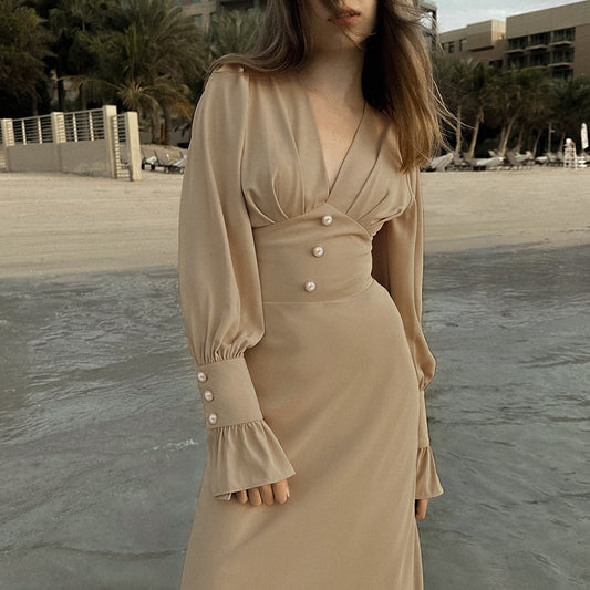 Jenny – Robe Midi en Chiffon Française à Encolure en V