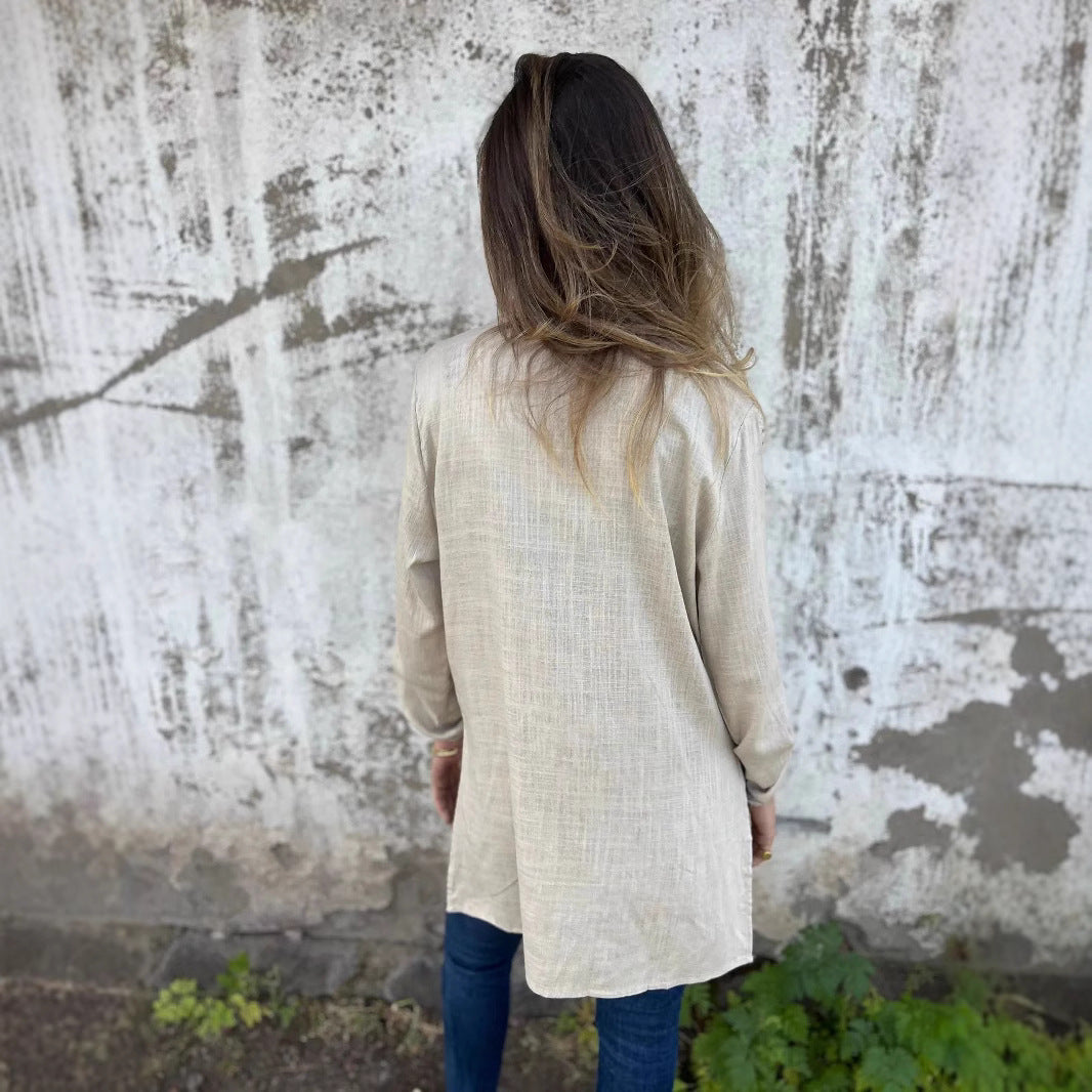 Wendy – Veste Petite en Coton et Lin avec Broderie Creuse et Une Bouton