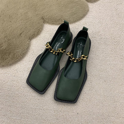 Ruby – Chaussures Rétro à Bout Carré avec Chaîne Métallique