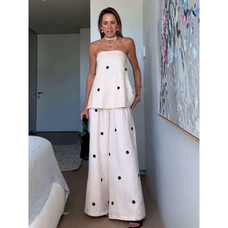 Sharon – Ensemble à Pois avec Pantalon à Jambe Large