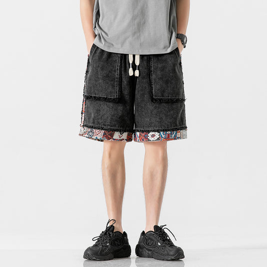 Ian – Shorts en Denim à Patchwork Contrasté