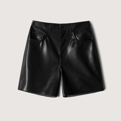 Imogen – Shorts Droits Taille Haute en Cuir Vegan