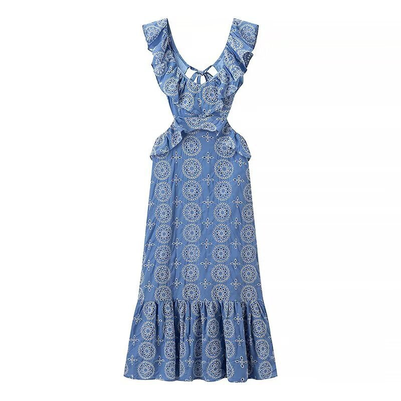 Rachael – Robe Midi en Coton avec Broderie